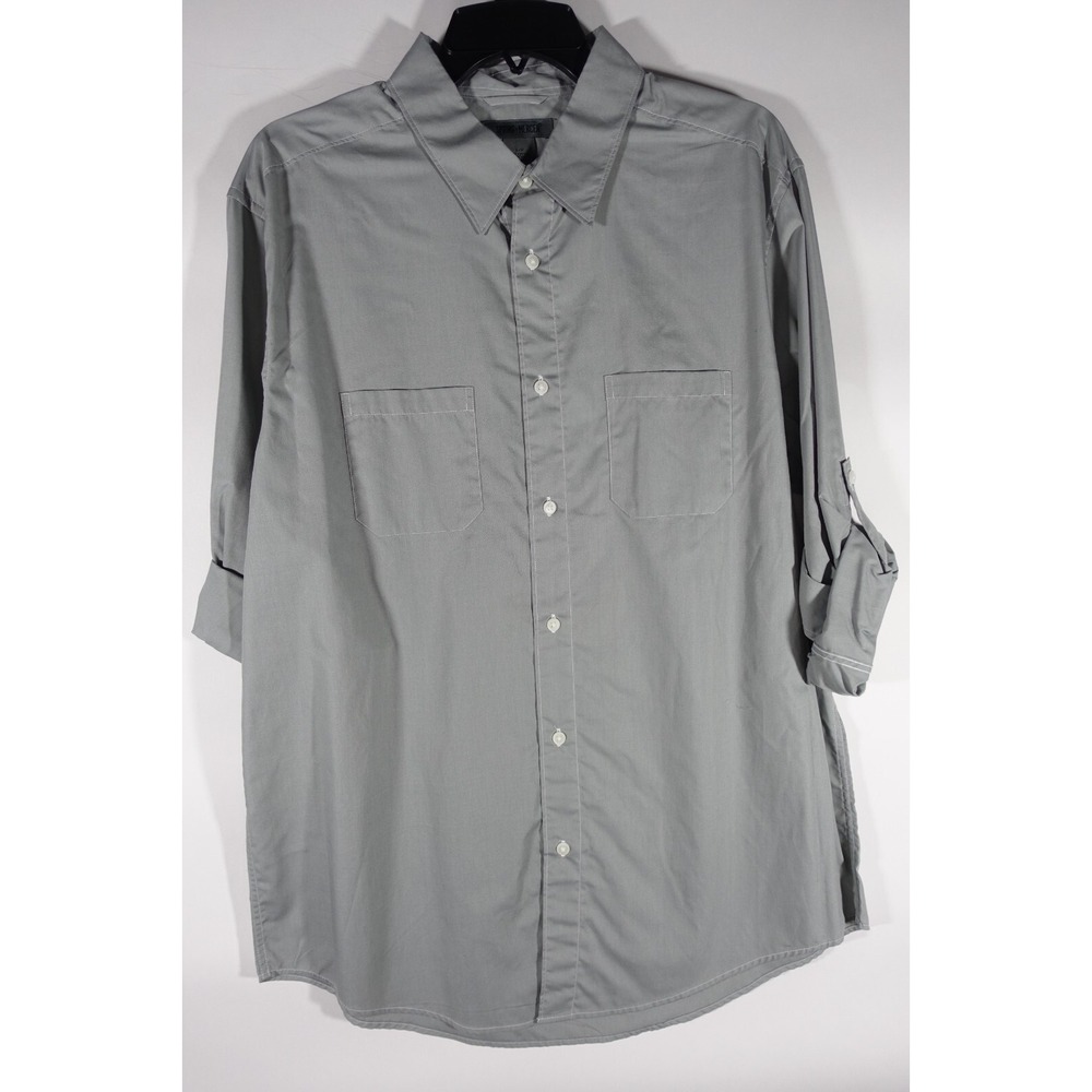Spring and Mercer Casual Shirt Men Large Button Front Chest Pockets Ash Gray